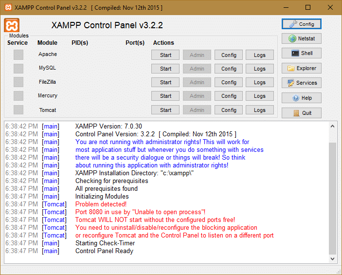 XAMPP - Bảng Điều Khiển