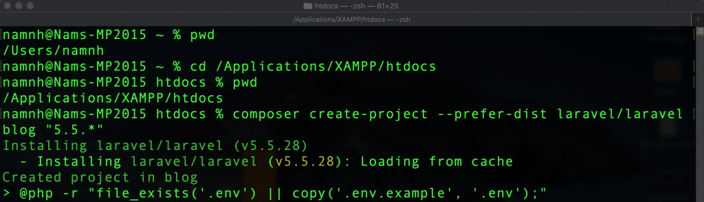 Hình Ảnh Sử Dụng Câu Lệnh Composer Create-Project Để Cài Đặt Và Khởi Tạo Dự Án Laravel