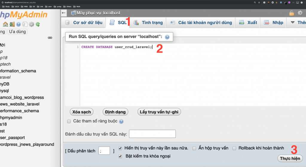 Hình Ảnh Tạo Mới Database Thông Qua phpMyAdmin