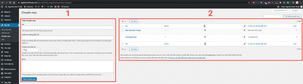 Hình Ảnh Giao Diện Quản Lý Chuyên Mục Bài Viết WordPress
