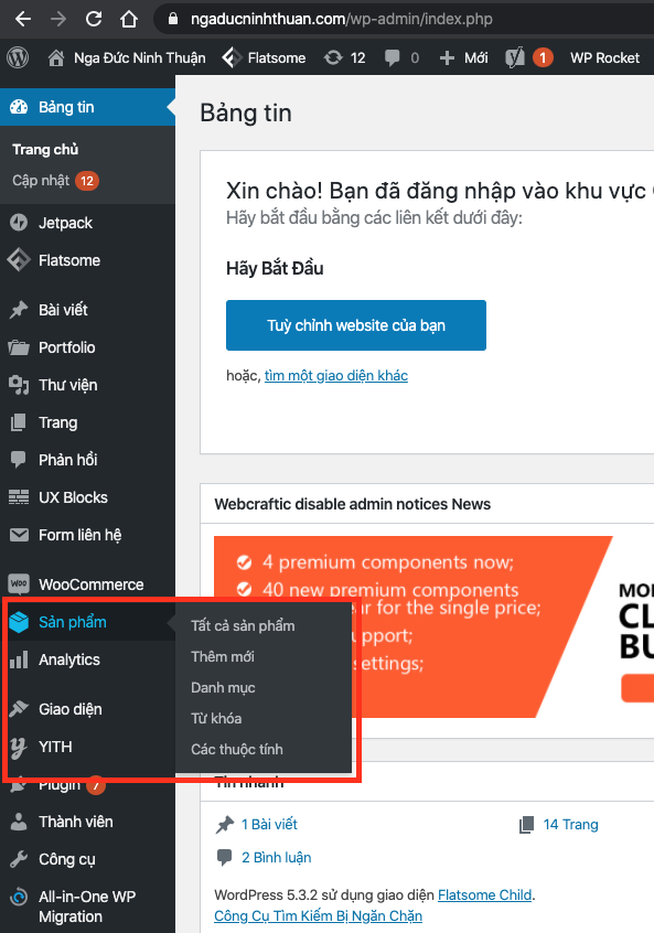 Hình Ảnh Khu Vực Quản Lý Sản Phẩm WooCommerce